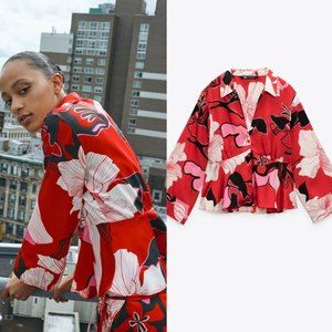 ZARA NWT Floral Print Cropped Shirt Multicolored XS